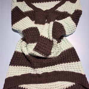 Rue21 Brown and Cream Striped V-Neck Sweater